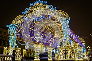 The color light installations on Red Squre in winter evening