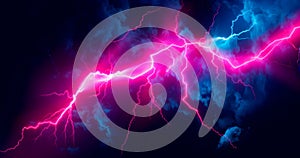 Color lightning in the night sky, realistic design illustration, generative ai