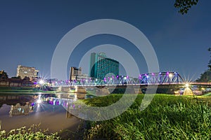 The color of the lights on the Iron Bridge North in Chiang Mai, Thailand