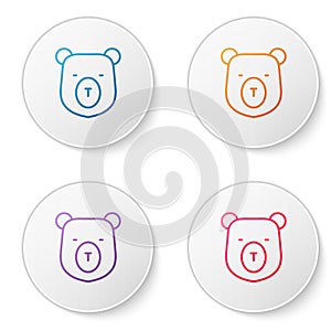 Color line Bear head icon isolated on white background. Set icons in circle buttons. Vector