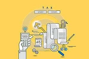 Color line flat design of tax, modern illustration