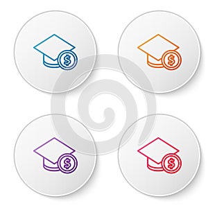 Color line Graduation cap and coin icon isolated on white background. Education and money. Concept of scholarship cost