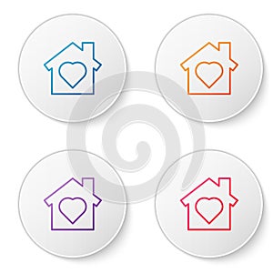 Color line House with heart inside icon isolated on white background. Love home symbol. Family, real estate and realty