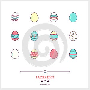 Color line icon set of holiday easter eggs objects. Logo icons v