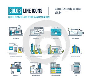 Color Line icons collection. Business accessories and essentials.