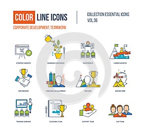 Color Line icons collection. Corporate development, teamwork concept.