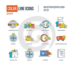 Color Line icons collection. International delivery, express and fast ,