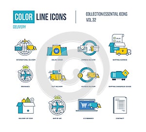 Color Line icons collection. International delivery, express and fast