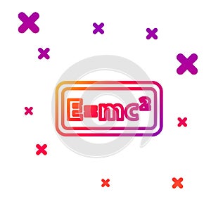 Color line Math system of equation solution icon isolated on white background. E equals mc squared equation on computer