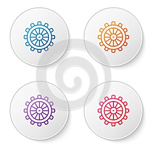 Color line Ship steering wheel icon isolated on white background. Set icons in circle buttons. Vector