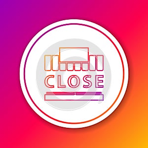 Color line Shopping building or market store and text closed icon isolated on color background. Shop construction. Circle white