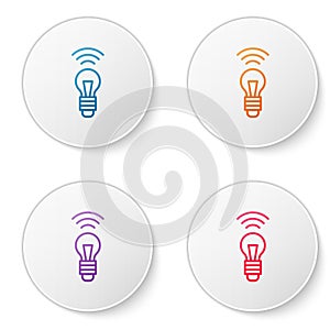 Color line Smart light bulb system icon isolated on white background. Energy and idea symbol. Internet of things concept