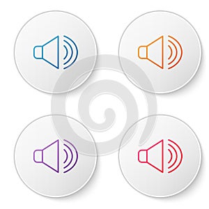 Color line Speaker volume, audio voice sound symbol, media music icon isolated on white background. Set icons in circle