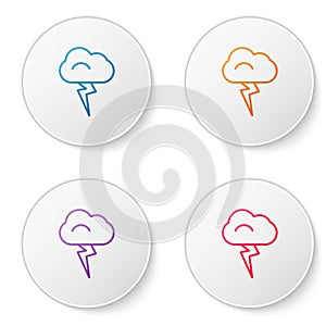 Color line Storm icon isolated on white background. Cloud and lightning sign. Weather icon of storm. Set icons in circle