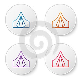 Color line Tourist tent icon isolated on white background. Camping symbol. Set icons in circle buttons. Vector