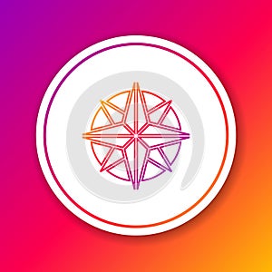Color line Wind rose icon  on color background. Compass icon for travel. Navigation design. Circle white button. Vector