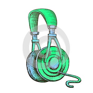 Color Listening Audio Device Cable Headphones Ink Vector