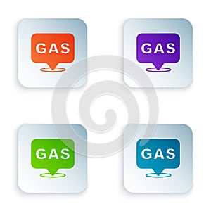 Color Location and petrol or gas station icon isolated on white background. Car fuel symbol. Gasoline pump. Set colorful