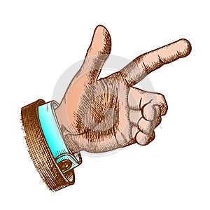 Color Male Hand Make Gesture Forefinger Vintage Vector