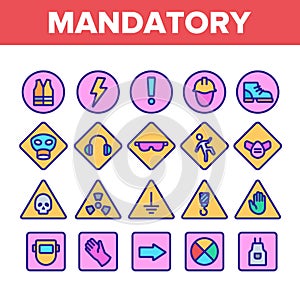 Color Mandatory Signs Marks Vector Icons Set