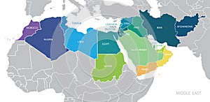 Color map of Middle East. Vector