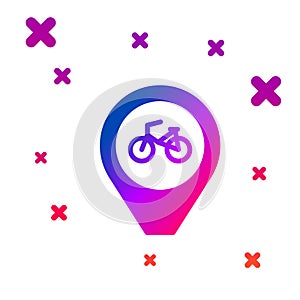 Color Map pointer with bicycle icon isolated on white background. Gradient random dynamic shapes. Vector