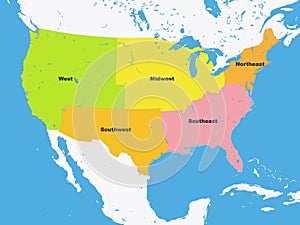 Color Map of the Regions of the United States of America