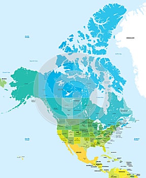 Color map of the USA and Canada