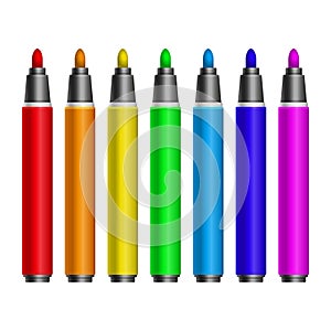 Color Marker Pens Set on White Background. Vector