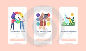 Color Matching Mobile App Page Onboard Screen Template. Professional Designer Characters Working with Palette Wheel