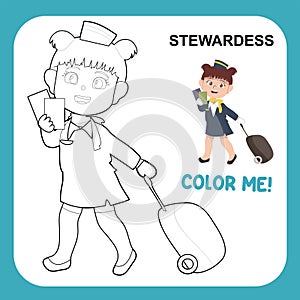Coloring page for toddlers with the kids' dream job theme. The cute stewardess
