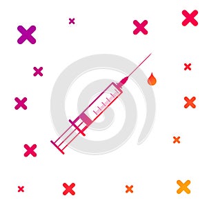 Color Medical syringe with needle and drop icon isolated on white background. Syringe sign for vaccine, vaccination