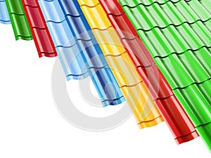 Color Metal Roof Tiles,on a white background 3D illustration, 3D rendering