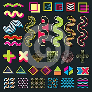 Color minimal graphic memphis design elements for fashion patterns in 80s style