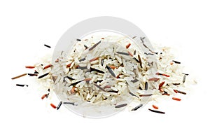 Color mix gourmet white, brown, red, wild rice on white background