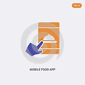 2 color mobile food app concept vector icon. isolated two color mobile food app vector sign symbol designed with blue and orange