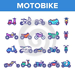 Color Motorbike Thin Line Icons Set Vector
