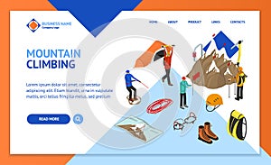 Color Mountaineering Signs 3d Landing Web Page Template Isometric View. Vector