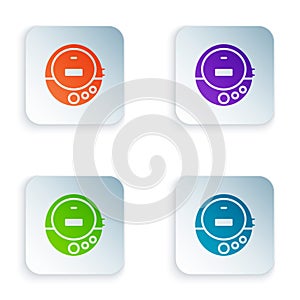 Color Music CD player icon isolated on white background. Portable music device. Set colorful icons in square buttons