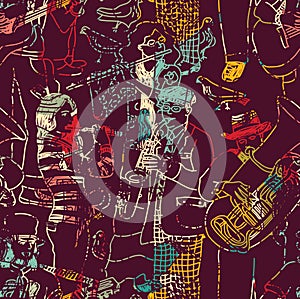 Color music jazz band seamless pattern.