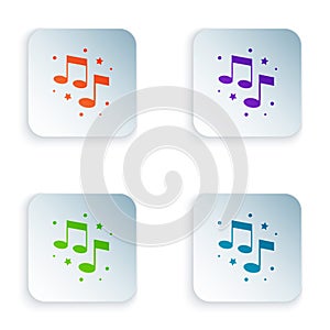 Color Music note, tone icon isolated on white background. Set colorful icons in square buttons. Vector