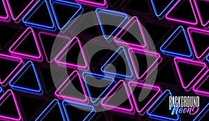 Color neon glowing triangles. Vector techno glowing space. Hi-tech wallpaper. Abstract background.