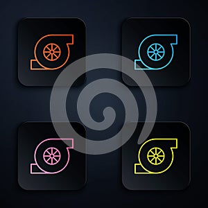 Color neon line Automotive turbocharger icon isolated on black background. Vehicle performance turbo. Turbo compressor