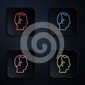Color neon line Baldness icon isolated on black background. Alopecia. Set icons in square buttons. Vector photo