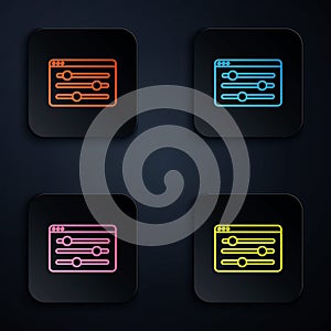 Color neon line Browser setting icon isolated on black background. Adjusting, service, maintenance, repair, fixing. Set