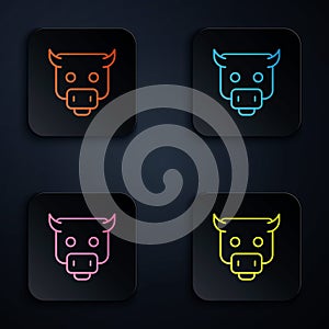 Color neon line Bull market icon isolated on black background. Financial and stock investment market concept. Set icons