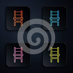 Color neon line Chair icon isolated on black background. Set icons in square buttons. Vector
