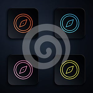 Color neon line Compass icon isolated on black background. Windrose navigation symbol. Wind rose sign. Set icons in
