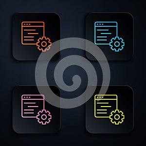 Color neon line Computer api interface icon isolated on black background. Application programming interface API
