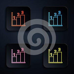 Color neon line Graph, schedule, chart, diagram, infographic, pie graph icon isolated on black background. Set icons in